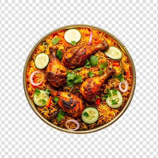 PSD a bowl of biryani with chicken pieces on a transparent background