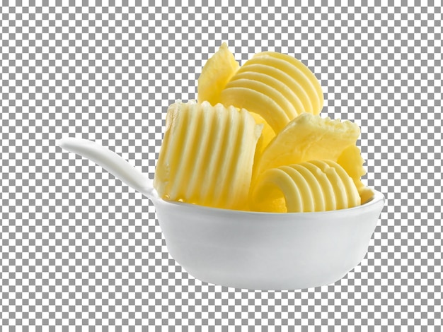 A bowl of butter curls isolated on transparent background