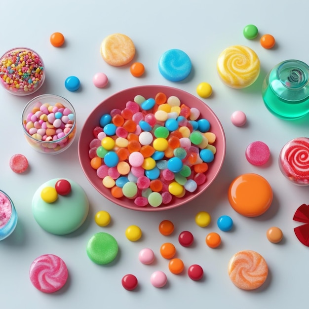 PSD a bowl of candy sits on a table with a bowl of candy in the middle