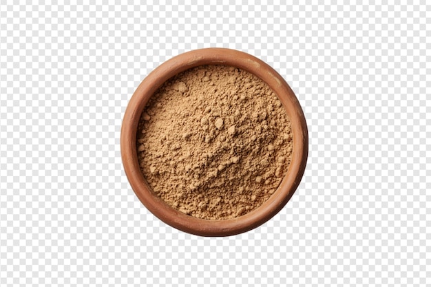 Bowl of cardamom powder with seeds isolated on a transparent background