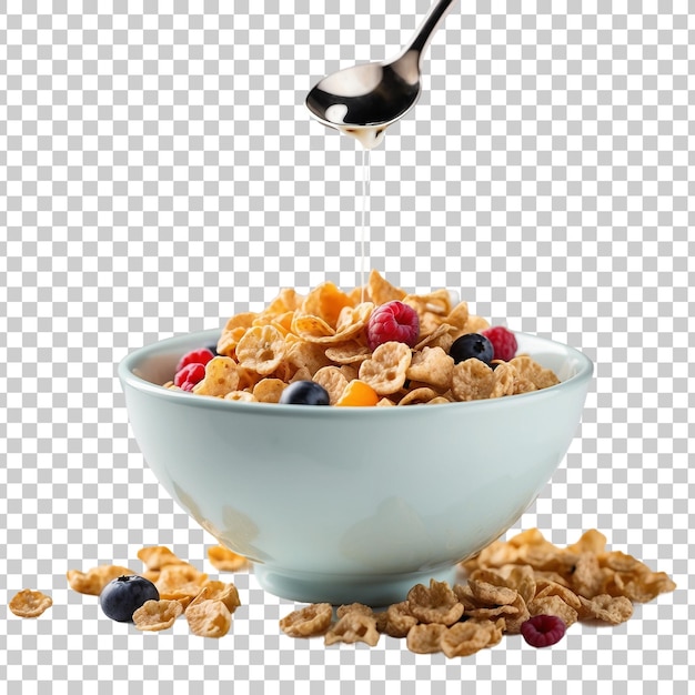 PSD a bowl of cereal with raspberries and blueberries on it