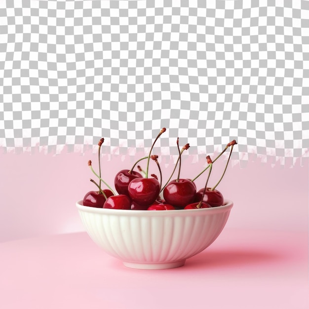 PSD a bowl of cherries with a pink background with a checkered background