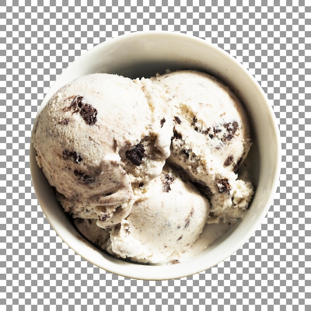 Bowl of chocolate chip ice cream with transparent background