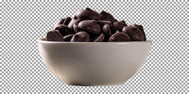 Bowl of chocolate chips with transparent background