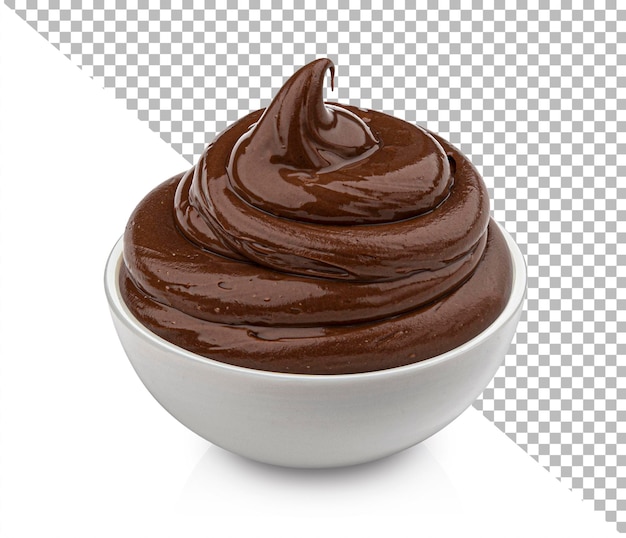 Bowl of chocolate cream isolated on white background