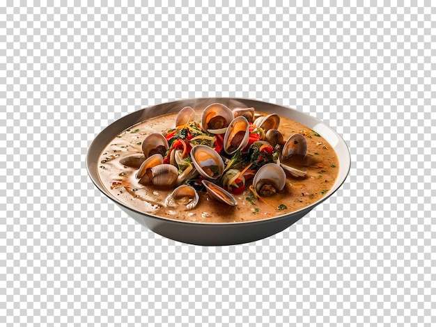 a bowl of clams with a white background