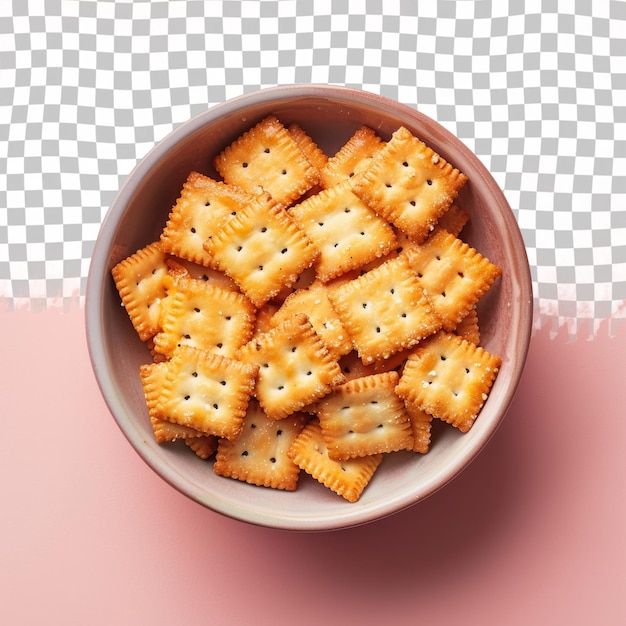 a bowl of crackers with a white and black checkered background