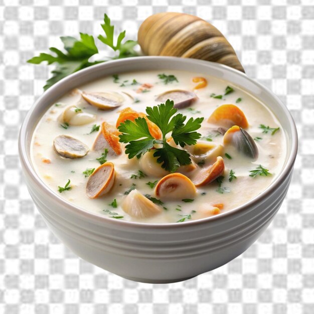 PSD a bowl of creamy new england clam chowder on transparent background