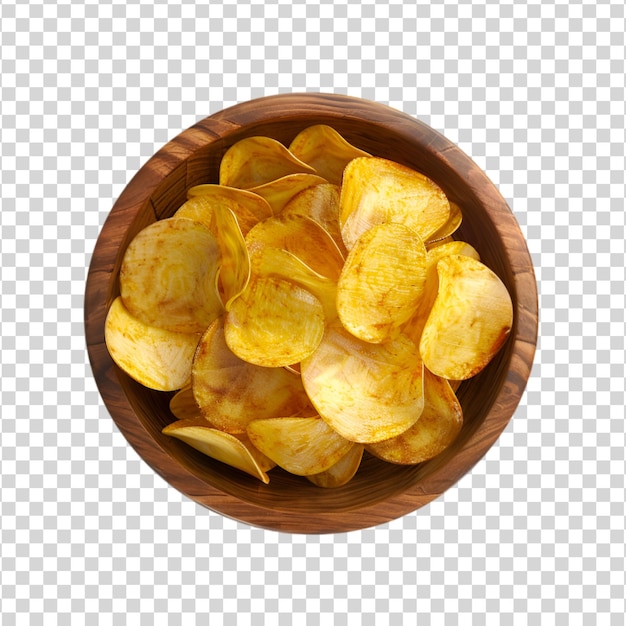 A bowl of crispy potato chips with white background