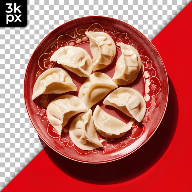 PSD a bowl of dumplings with a red background with the letters k - p on it