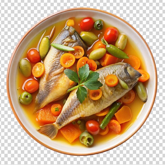 PSD a bowl of fish and vegetable soup on transparent background