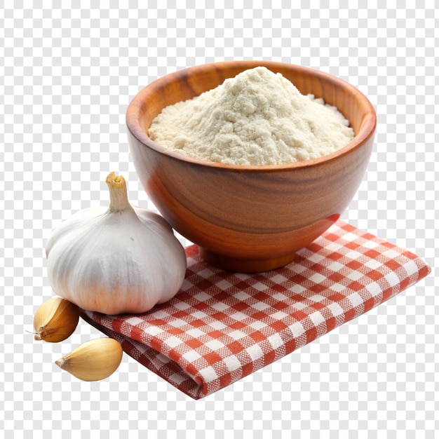 PSD bowl of flour and a bowl of garlic on a checkered isolated on transparent background