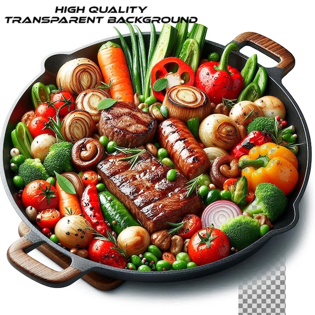 A bowl of food with a pot of food on the table on transparent background