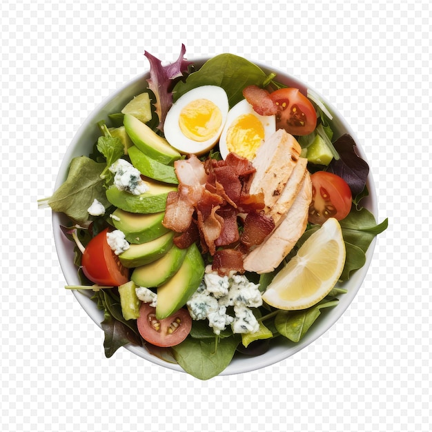 PSD a bowl of food with a salad with eggs meat and vegetables