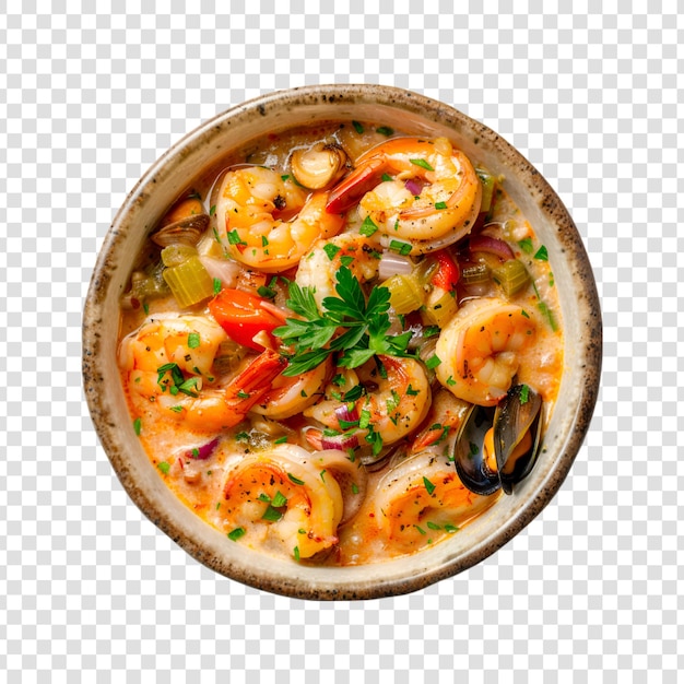 PSD a bowl of food with shrimp and onions on a transparent background