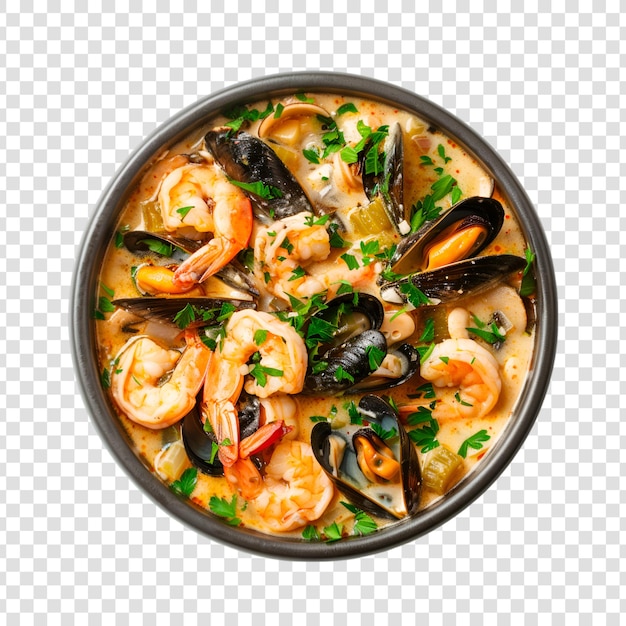 PSD a bowl of food with shrimp and onions on a transparent background