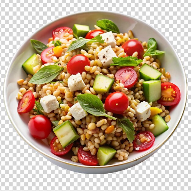 A bowl of food with a variety of ingredients including tomatoes on transparent background