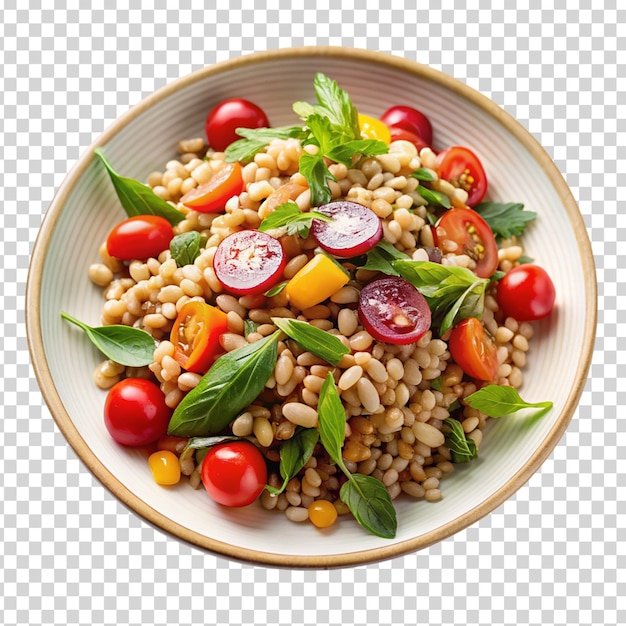 A bowl of food with a variety of ingredients including tomatoes on transparent background