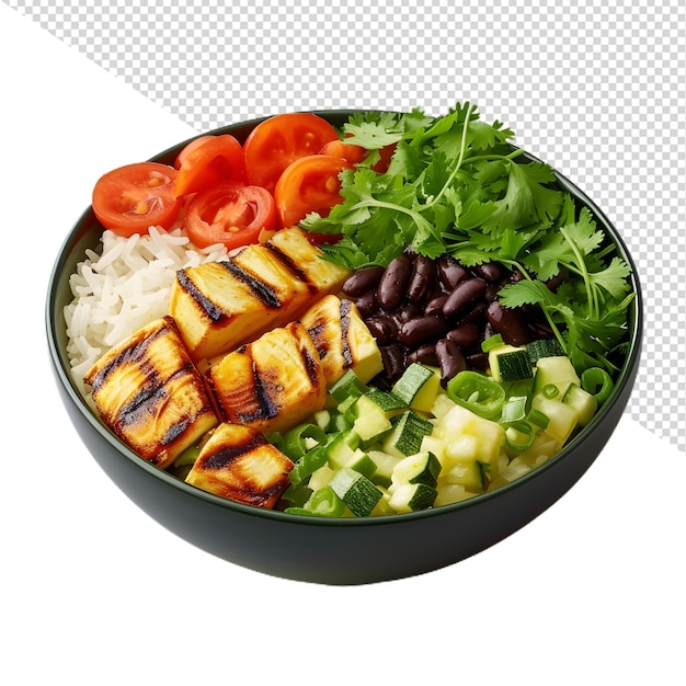 a bowl of food with vegetables and beans on it