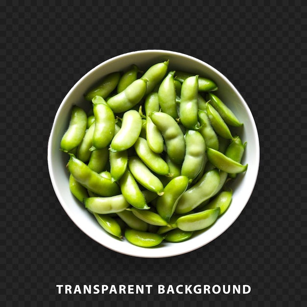 A bowl of fresh edamame isolated on a transparent background