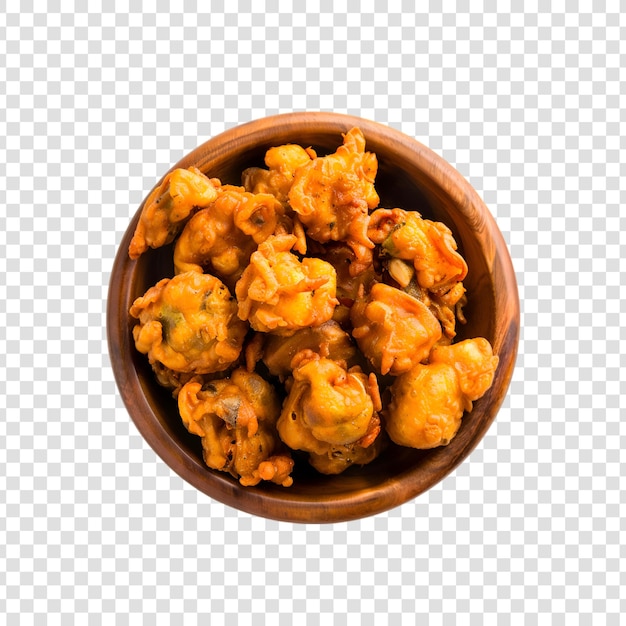 PSD a bowl of fried chicken pakora food with a white background