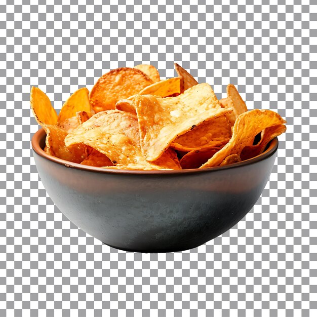 PSD a bowl full of crunchy potato chips isolated on a transparent background