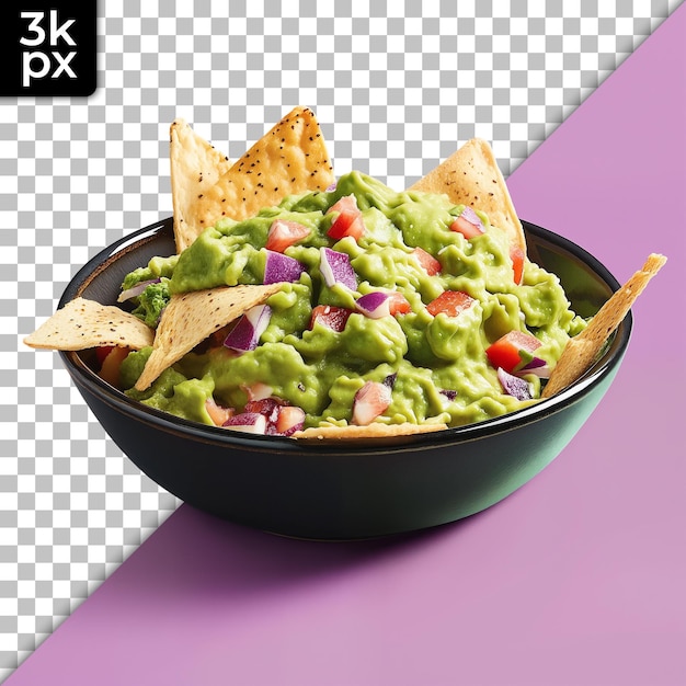 a bowl of guacamole with guacamole and chips