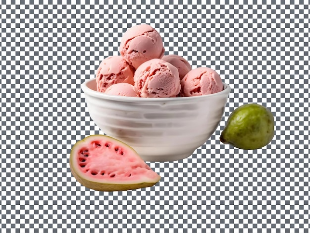 Bowl of ice cream with a strawberry isolated on transparent background