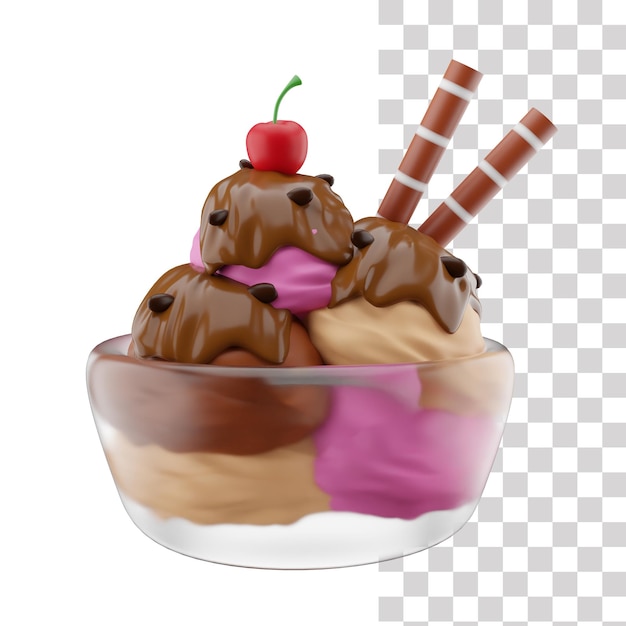 A bowl of ice cream with two sticks of cherry on top.