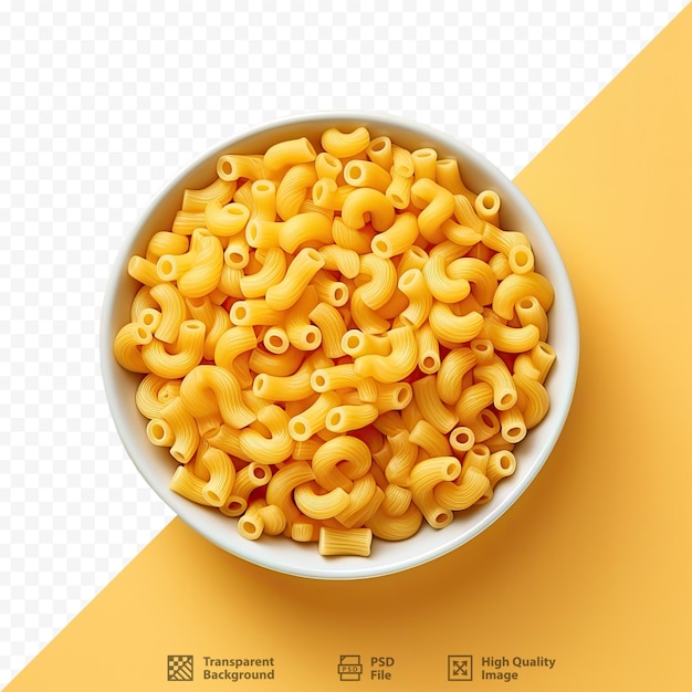 a bowl of macaroni and cheese is shown in an orange background.