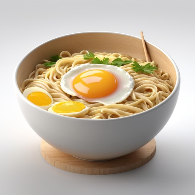 PSD a bowl of noodles with an egg on top of it