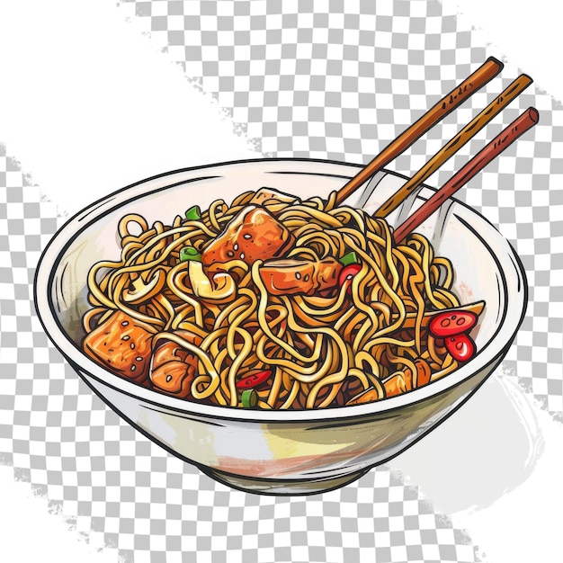 PSD a bowl of noodles with a fork and a fork in it