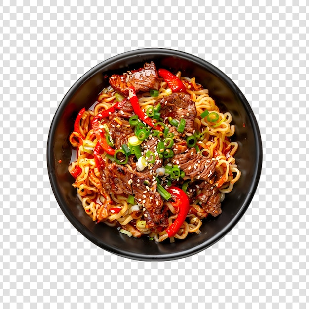 PSD a bowl of noodles with meat and vegetable on a transparent background