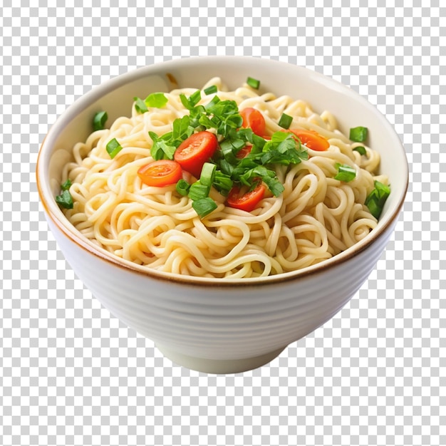 A bowl of noodles with vegetables on transparent background