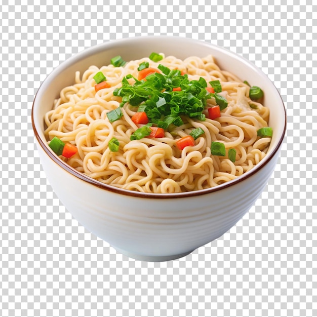 A bowl of noodles with vegetables on transparent background