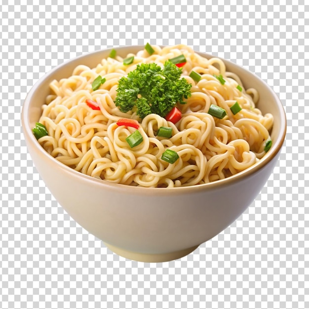 A bowl of noodles with vegetables on transparent background