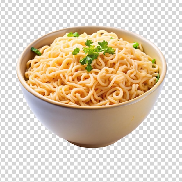 A bowl of noodles with vegetables on transparent background