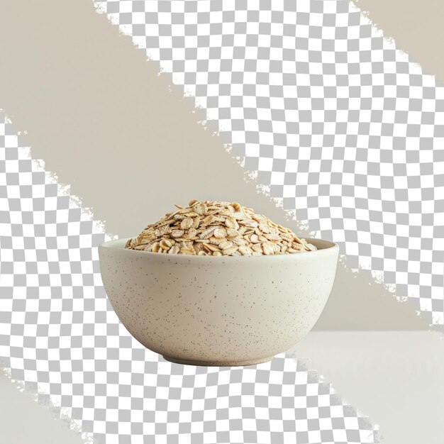 PSD a bowl of oatmeal sits in front of a white background