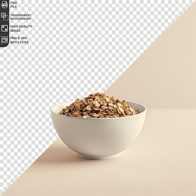 PSD a bowl of oatmeal sits in front of a white background