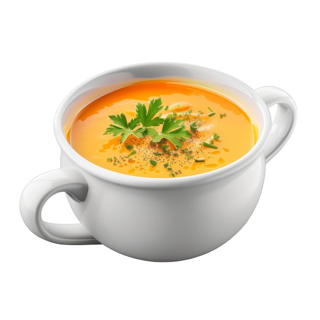 A Bowl of Orange Soup with Parsley and Black Pepper