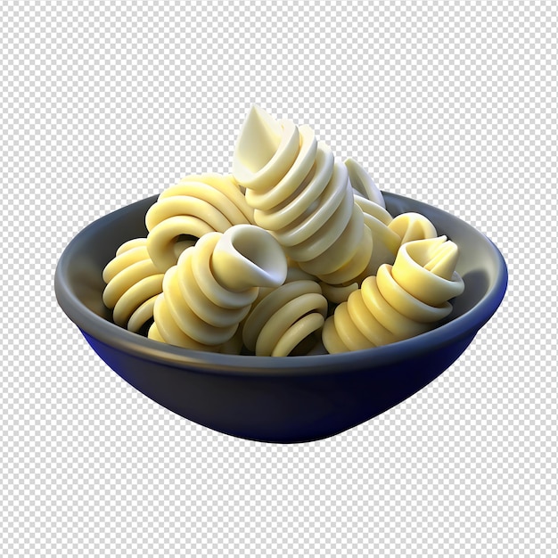 PSD a bowl of pasta with a blue bowl with a white background