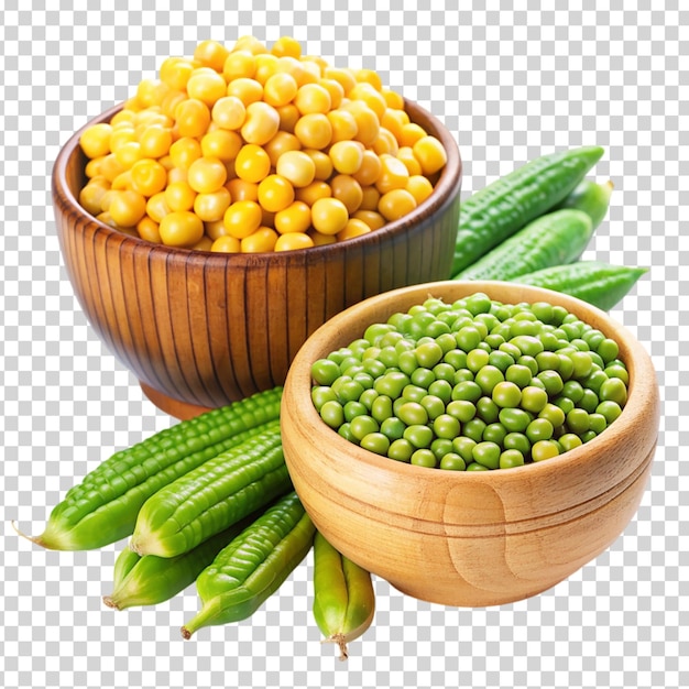 A bowl of peas and corn on transparent background