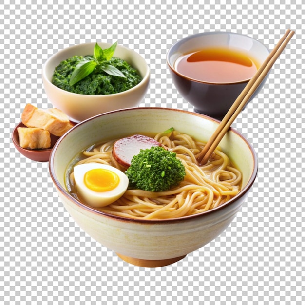 PSD a bowl of ramen with a hard boiled egg on transparent background