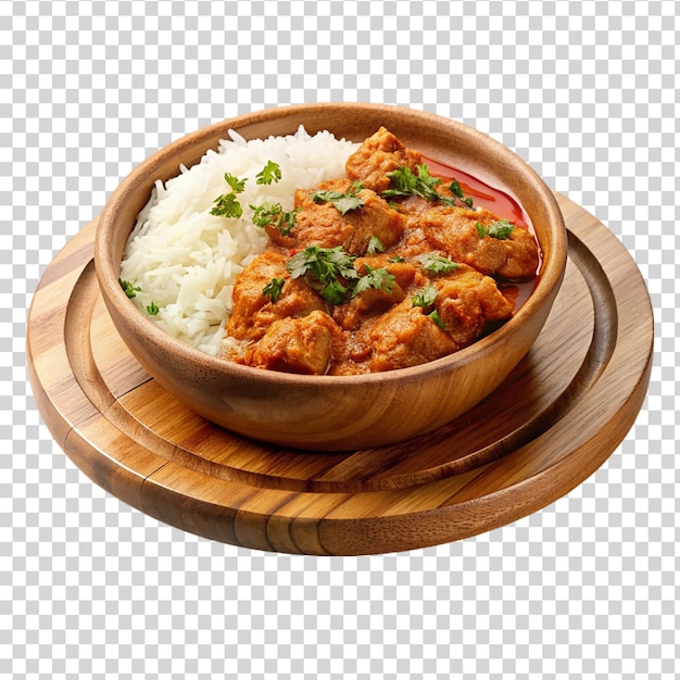 A bowl of rice and meat on transparent background