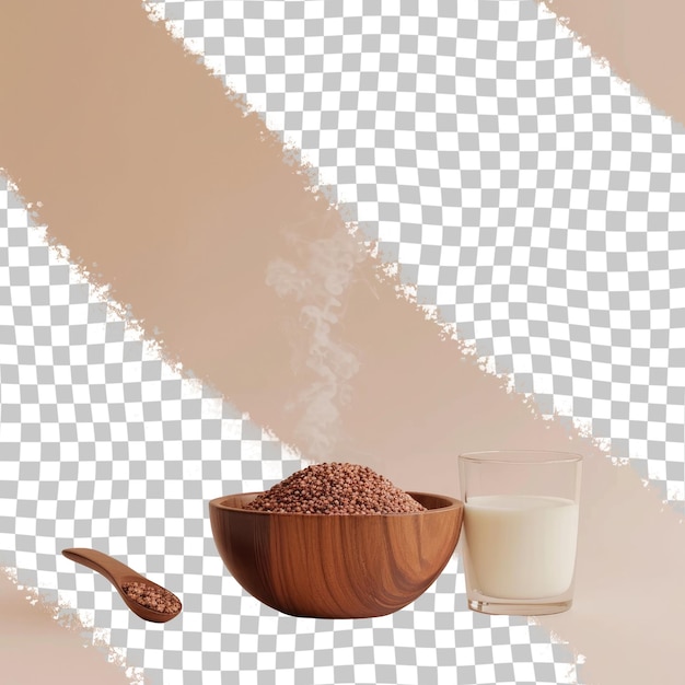 a bowl of rice and a spoon of milk with a spoon of milk in it