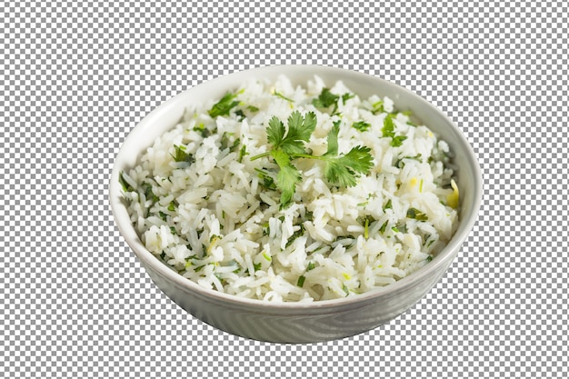 A bowl of rice with cilantro on isolated and transparent background