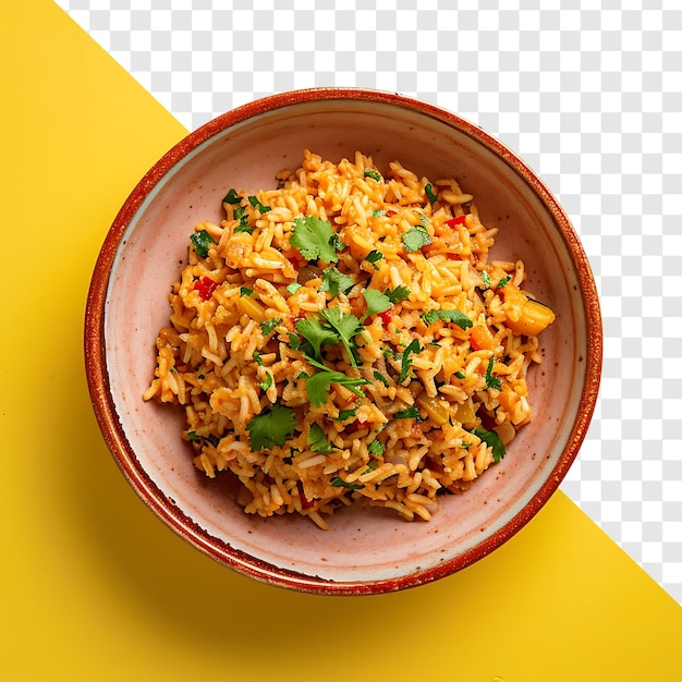 a bowl of rice with a red rim and a red rim