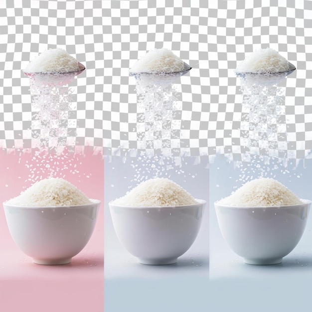 PSD a bowl of rice with a spoon of sugar in it