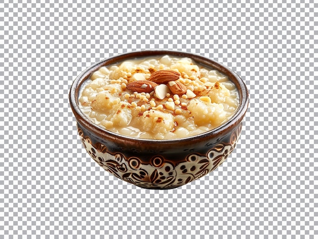 PSD a bowl of sabudana soup with nuts on it isolated on transparent background