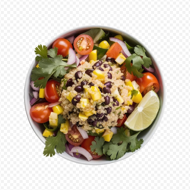 a bowl of salad with beans corn and avocado